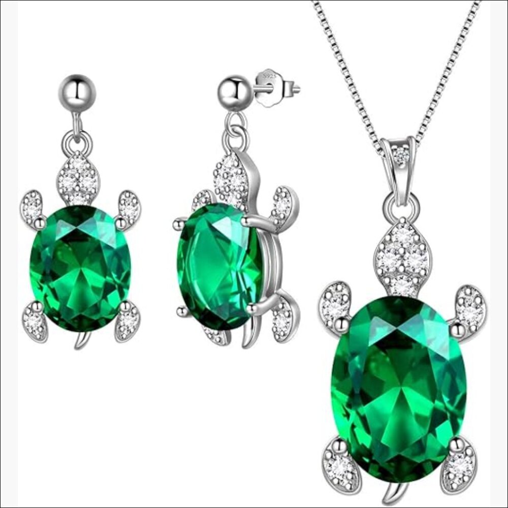 925 Sterling Silver Sea Turtle Jewelry Set with Cubic Zirconia